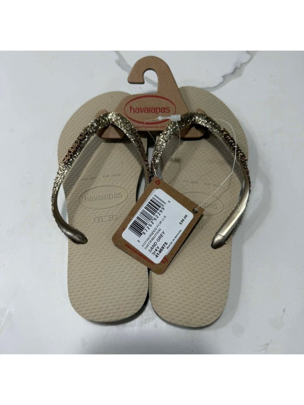 Havaianas Kids Slim Glitter II Sand Gray Girls Sandals Size US 3 Kids